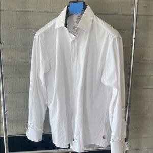 Men's White woven textured Dress Shirt - Classic Long Sleeve